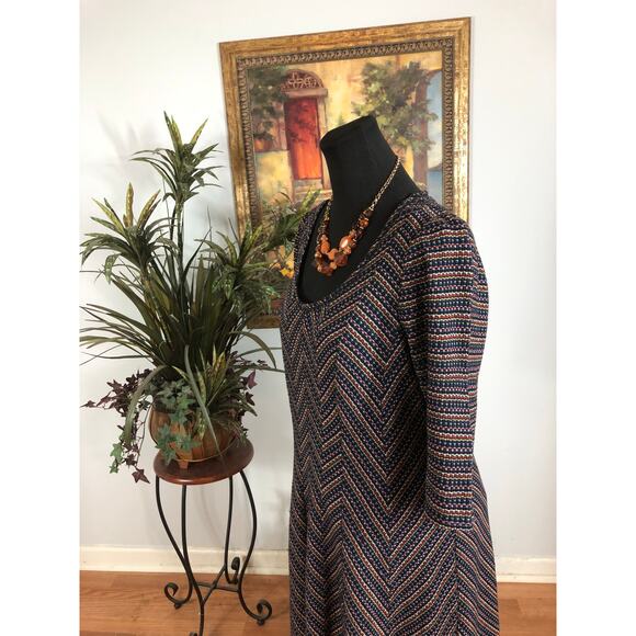 Robbie Bee Dress Women 1X Multicolor Chevron Knit Midi Career Stretch - Picture 5 of 11